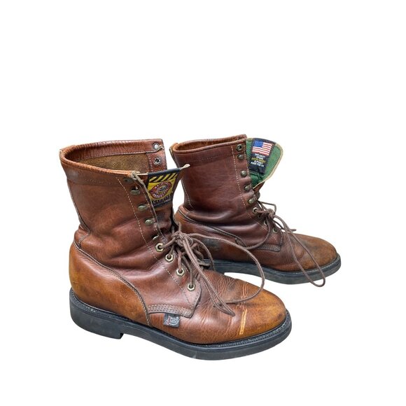 Justin Workboot mens brown leather mid calf work boots Sz 9.5B SKU 9769 - Picture 3 of 16